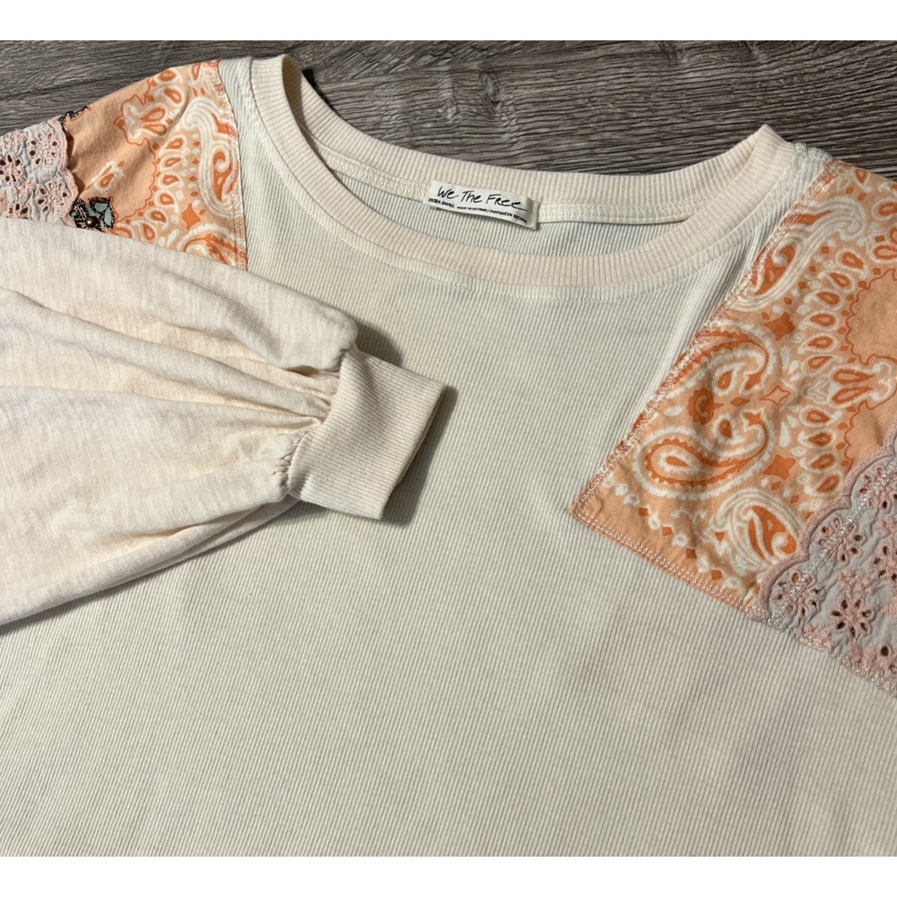 We The Free Feelin' It Patchwork Alabaster Combo Boho Colorblock Top SZ XS